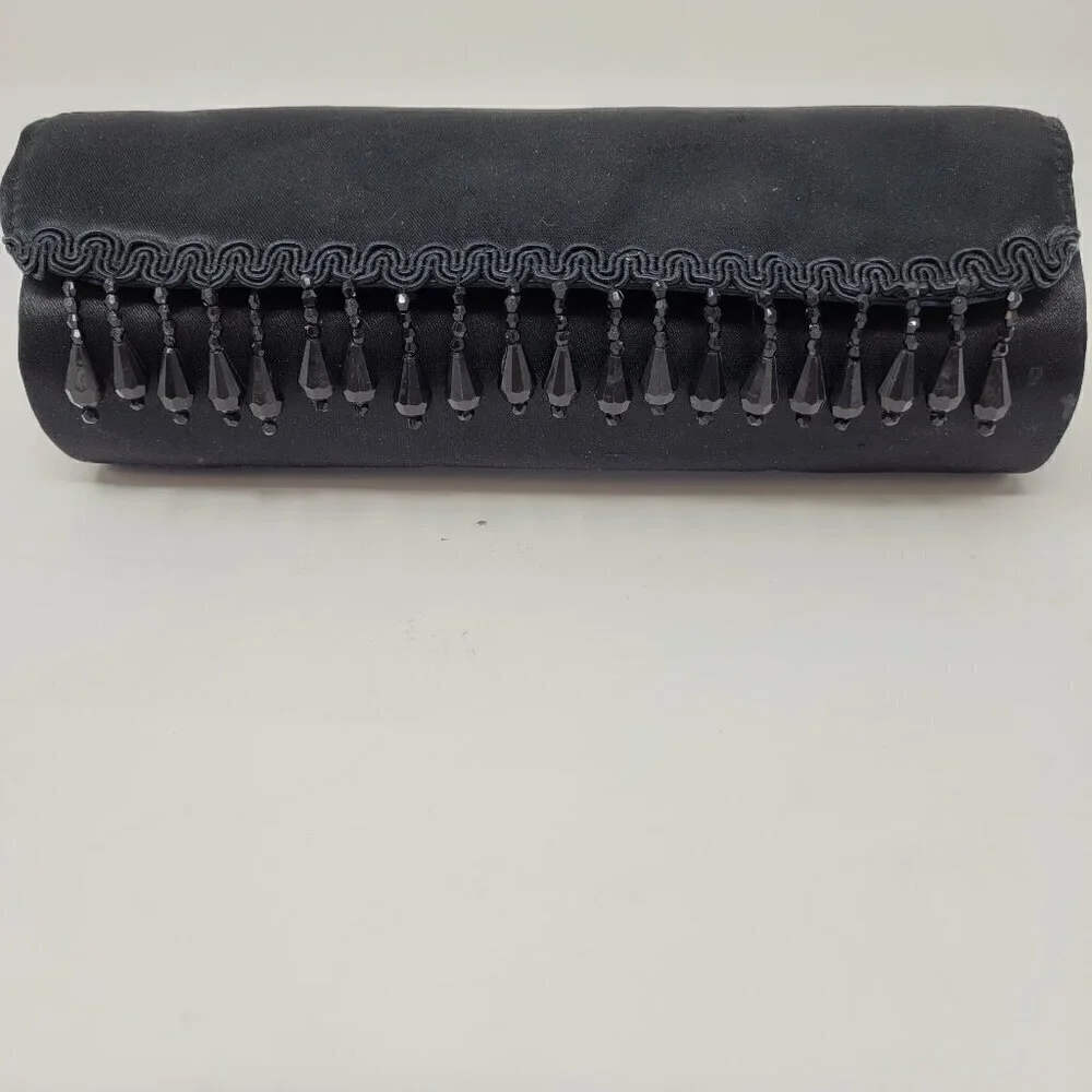 MAC Cosmetics Black Satin Beaded Fringe Clutch/Brush Holder